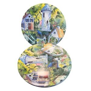 Set of 5 Italy Melamine Plates Birdhouse Garden Design Made in Italy Cottagecore